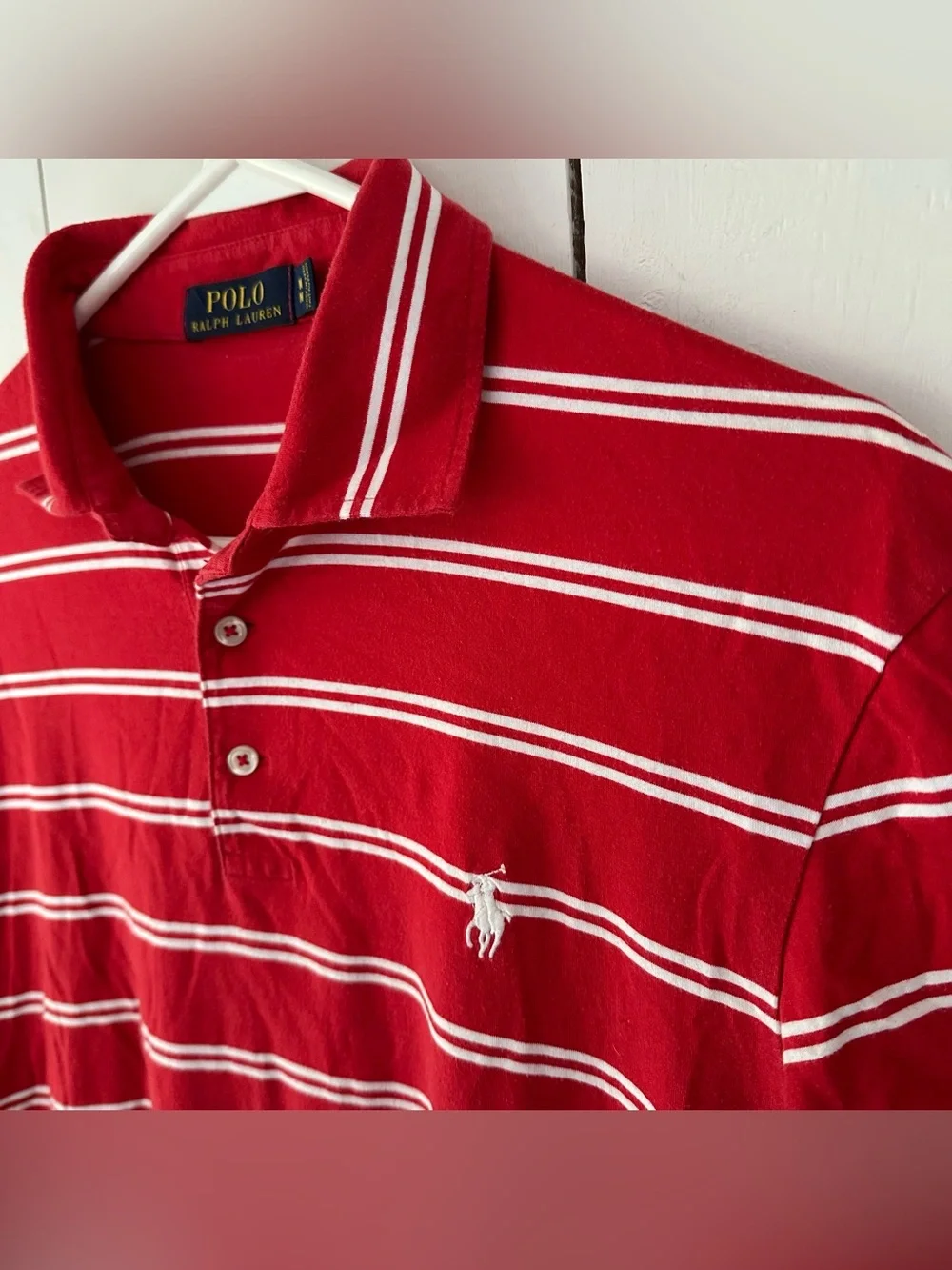 VTG Polo Ralph Lauren Striped Polo Shirt Sz M Red White